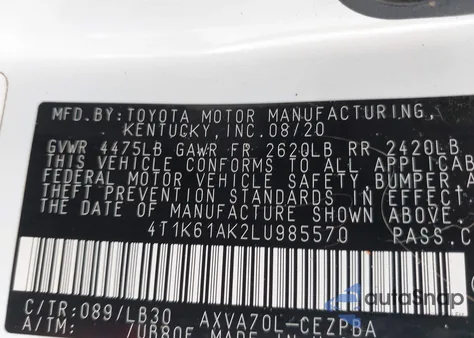 2020 Toyota Camry Xse from USA, damaged, VIN 4T1K61AK2LU985570
